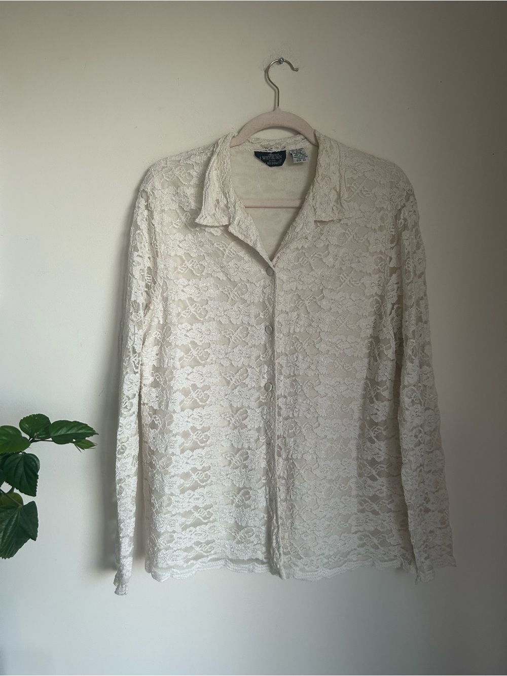 Vintage Anne Weyburn Lace Button-Up Shirt in Cream